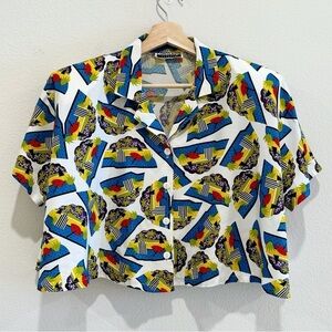 Contempo Casuals Vintage Button Up Short Sleeve Crop Top Size M
